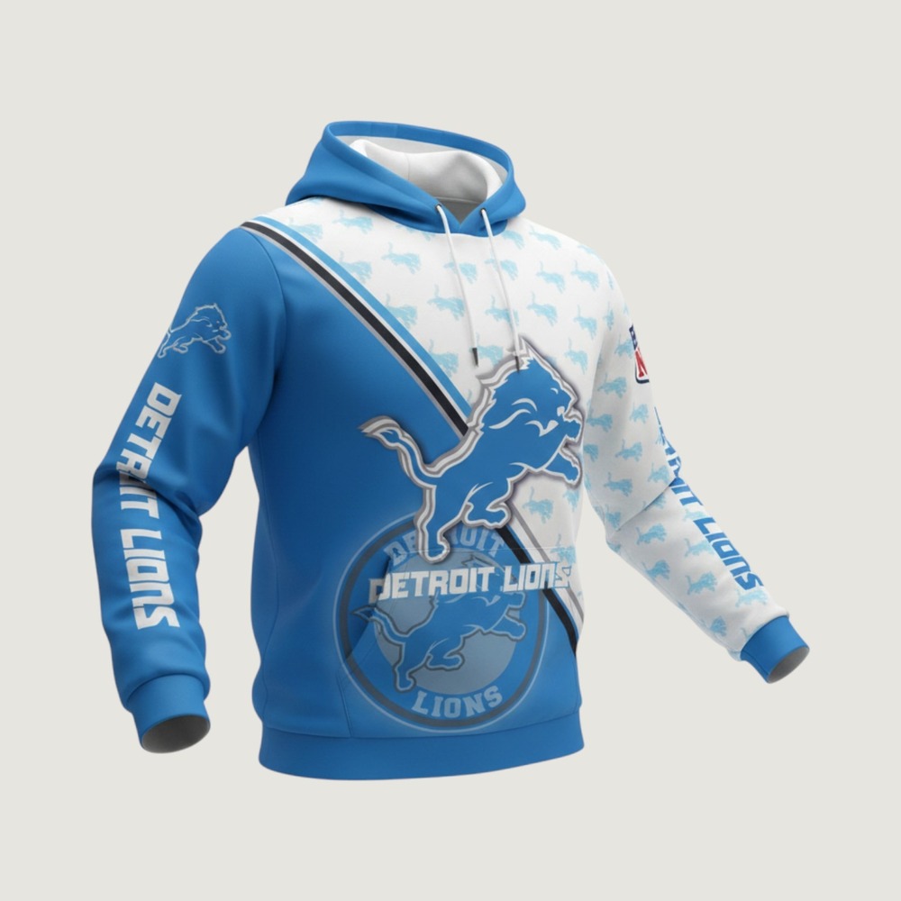 Detroit Lions NFL Hoodie Blue White Split Logo Sweatshirt 2XL Restore The Roar